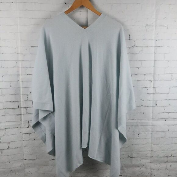 LIGHT BLUE CASHMERE BLEND PONCHO CAPE FITS MEDIUM - LARGE - Picture 3 of 3
